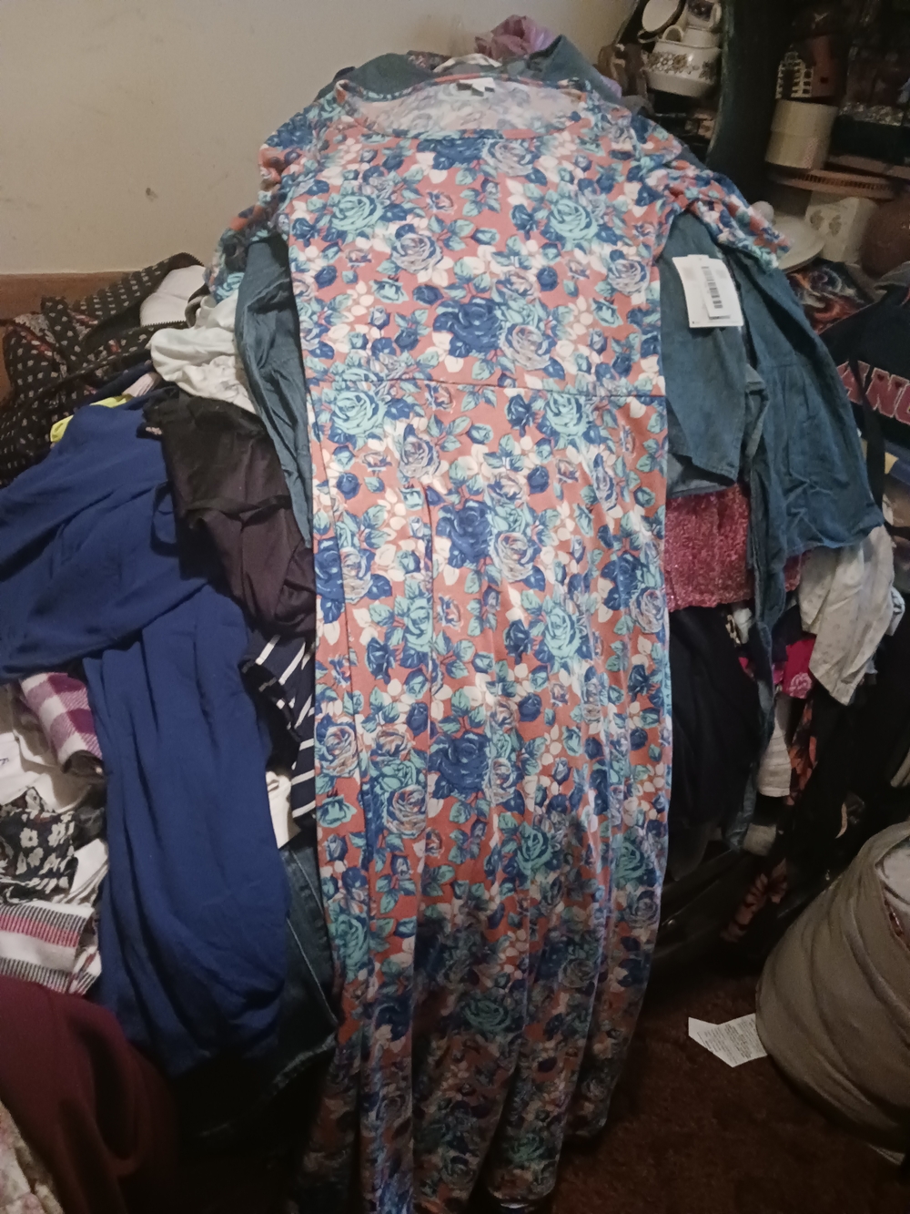 LuLaRoe Floral Coral & Blue Maxi Dress
